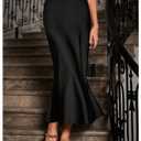 GORGLITTER Women's Long Silk Satin Maxi Skirts Going Out Outfits High Waisted Flowy A Line Silk Brunch Elegant Festival Black Large