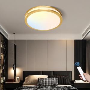 AOMEI 16inch 24W Gold Natural Light Spectrum LED Ceiling Light for Bedroom Living Room 3000K-6000K, 4-Point Secure Flush Mount Flat Panel, CRI＞97 Round Modern Fixture with Remote Control
