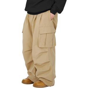 American Trends Men's Baggy Cargo Pants Wide Casual Parachute Pants Jogger Drawstring Hiking Hip Hop Pants with Pocket (Large, Khaki)
