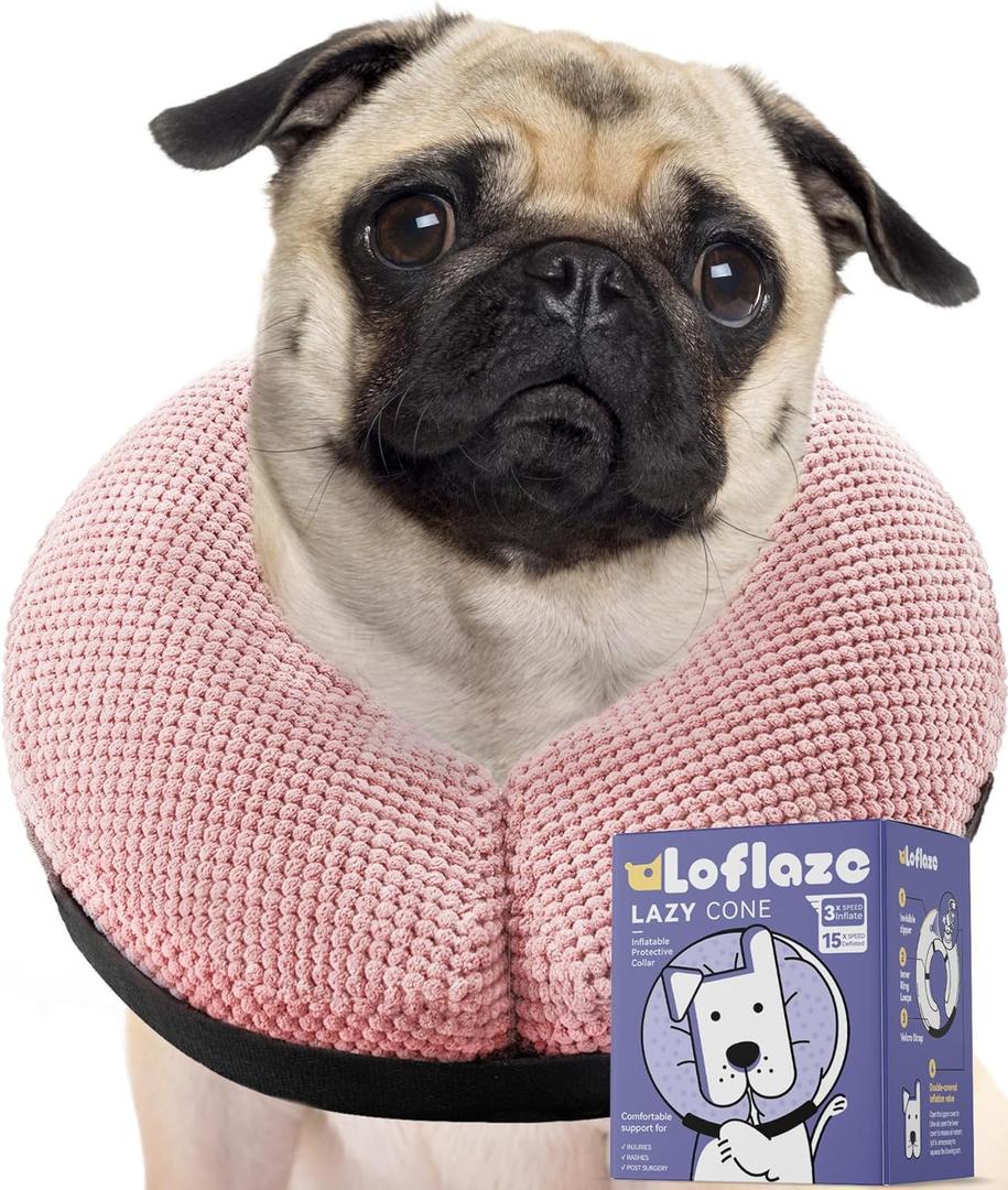 Loflaze Soft Inflatable Dog Cone Collar for Large Medium Small Dogs Cats After Surgery - Neck Donut, E Collar Alternative for Recovery (pink)