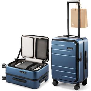 LUGGEX Carry On Luggage Top Opening, FLA Aluminum Frame Trunk Style Luggage, Polycarbonate Hard Shell Suitcase (FX-Enhance, Blue, 20 Inch, 38L)