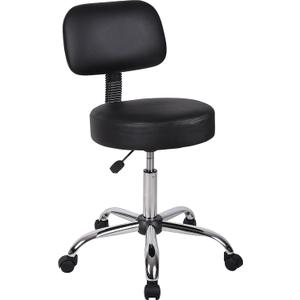 Boss Office Products Be Well Medical Spa Stool with Back in Vinyl, Black