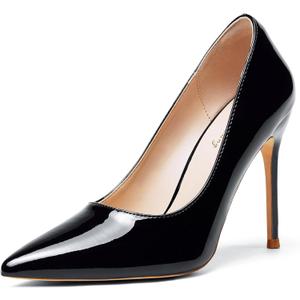 Elisabet Tang Women's High Heels Pumps Closed Pointed Toe Stiletto 4inch Heels Classic Office Special Dressy Wedding Pump Shoes (Black)