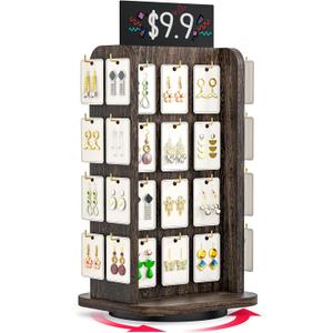 ORLESS Earring Display for Vendors, 40 Hooks Rotating Jewelry Display Stand for Selling, Necklace Display Stands Earring Cards for Selling Bracelets, Jewelry Towers (Black)