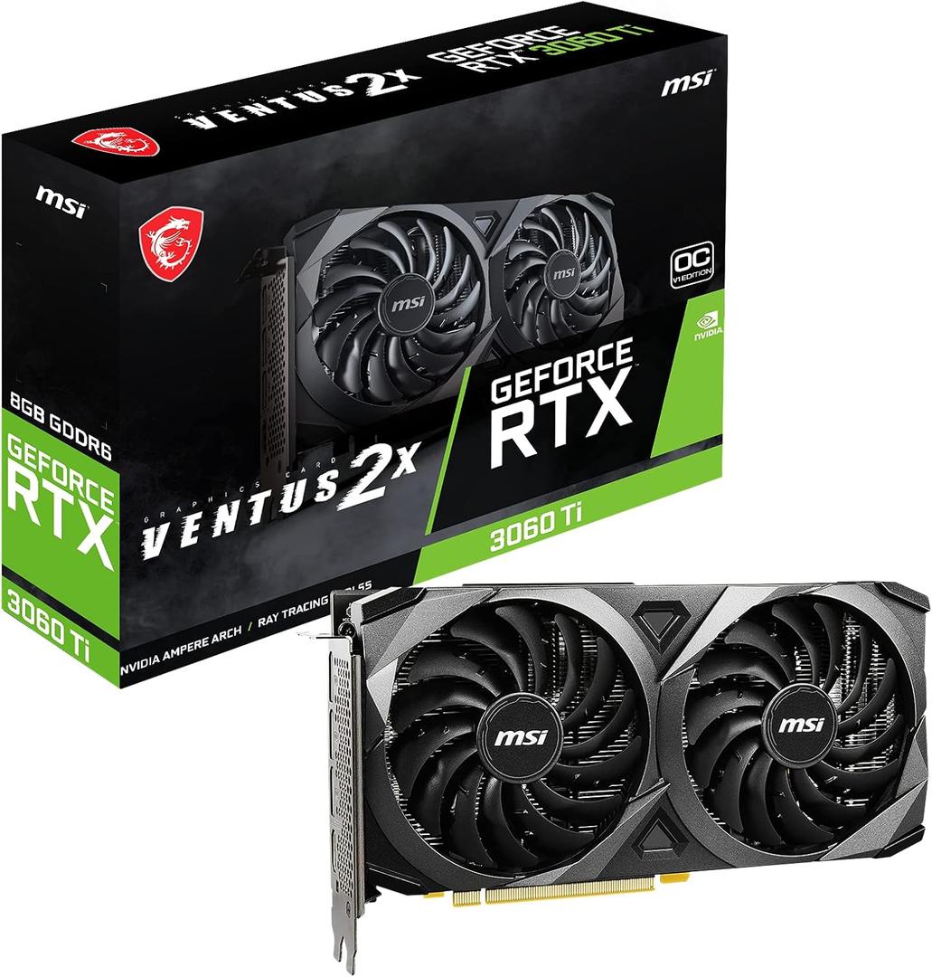 MSI Gaming GeForce RTX 3060 Ti LHR 8GB GDRR6 256-Bit HDMI/DP Nvlink Torx Fan 3 Ampere Architecture OC Graphics Card (RTX 3060 Ti Ventus 2X 8G OCV1 LHR) 