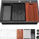 33x22 Inch Black Kitchen Sink Drop in - 33 Inch Gunmetal Handmade Topmount Workstation Sink 9 Inch Deep 16 Gauge Stainless Steel Single Bowl Sink with Accessories for Kitchen Laundry Utility, 33''X22''X9'' Workstation