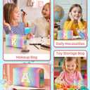 Christmas Gifts for Grandkids, Preppy Makeup Toiletry Bag for Girls Kids, Stocking Stuffers for Teen Girls, Gifts for 4 5 6 7 8 9 10 11 12 13 Year Old, Letter Pouch for Overnight, Cute Stuff (Medium)