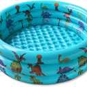 Dinosaur Inflatable Baby Pool - Small Toddler Blow Up 3 Rings Round Pad Pool, Outdoor/Indoor Play Center with Ball Pit & Toys - 48'x12'