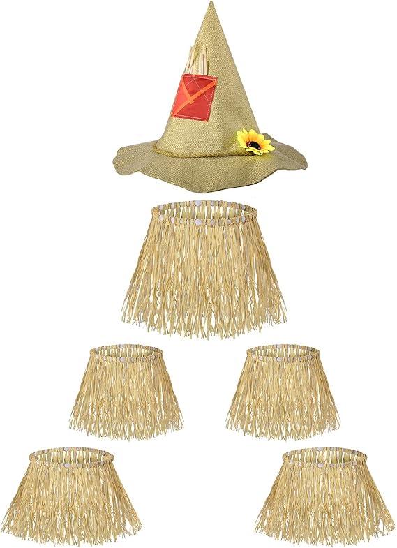 SATINIOR 3 Pcs Scarecrow Costume Set Wizard Scarecrow Costume with Hat for Adults Halloween Dress up Accessories