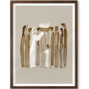 iHery Natural OAK Wood Jesus Feeds Walnut Color Framed Wall Art, Large 16x20in 5 Bread and 2 Fish Christian Bible Canvas Art, Modern Sketch Scripture Bedroom Decor, Set of 1 For Living Room