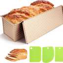 2.2 Lb Pullman Loaf Pan with Lid, 13x4 Nonstick Carbon Steel Bread Pan for Sandwich & Sourdough, Rectangular Corrugated Toast Box Mold for Oven Baking, Heavy Duty Bakeware (Gold)