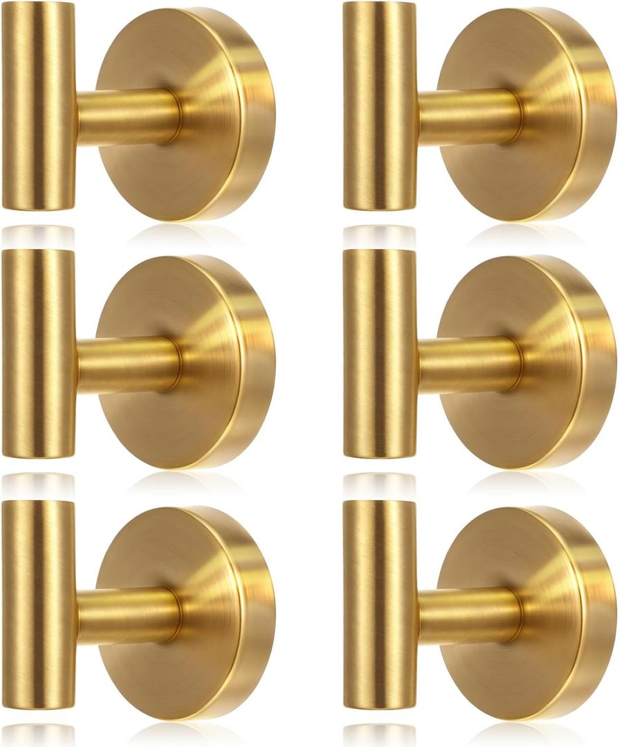 Shimeyao 6 Pack Suction Cup Hooks for Shower Stainless Steel No Drill Shower Hooks Removable Metal Towel Hanging for Wall Kitchen Glass Mirror Towels Robes Window Loofah(Gold, Hanging Hook)