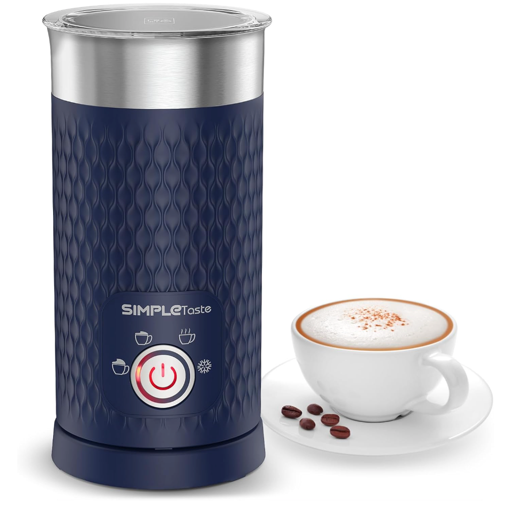 SIMPLETASTE Milk Frother, 4in1 Electric Milk Frother and Steamer, Automatic Warm and Cold Foam Maker and Milk Warmer for Latte, Cappuccinos, Dark Blue