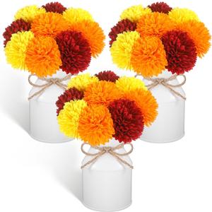 Domensi 3 Sets Day of The Dead Table Centerpieces Decoration Artificial Marigold Flowers 27 Mexican Fake Silk Marigold Chrysanthemums Mum Ball with 3 Metal Pot Home Decor for Cinco De Mayo Party Party