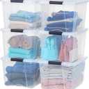 IRIS USA 40 QT Plastic Storage Box with Lid and Latches - 6 Pack - BPA-Free, See-Through Organizing Solution, Durable Nestable Stackable Containers, Secure Pull Handle - Clear
