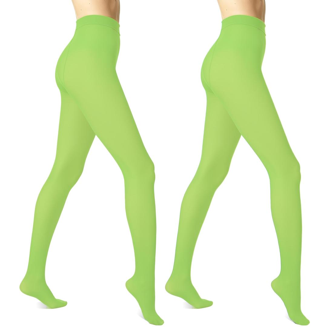 Wildarms 2 Pairs Women's 80D Opaque Tights - High Waist Control Top Smooth Stockings, Light green, Large-X-Large