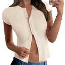 PRETTYGARDEN Women's Casual Basic T Shirts Going Out Tops Summer Button Up Slim Fit Crew Neck Short Sleeve Ribbed Slim Fit Y2K Shirts (Apricot,XXL)