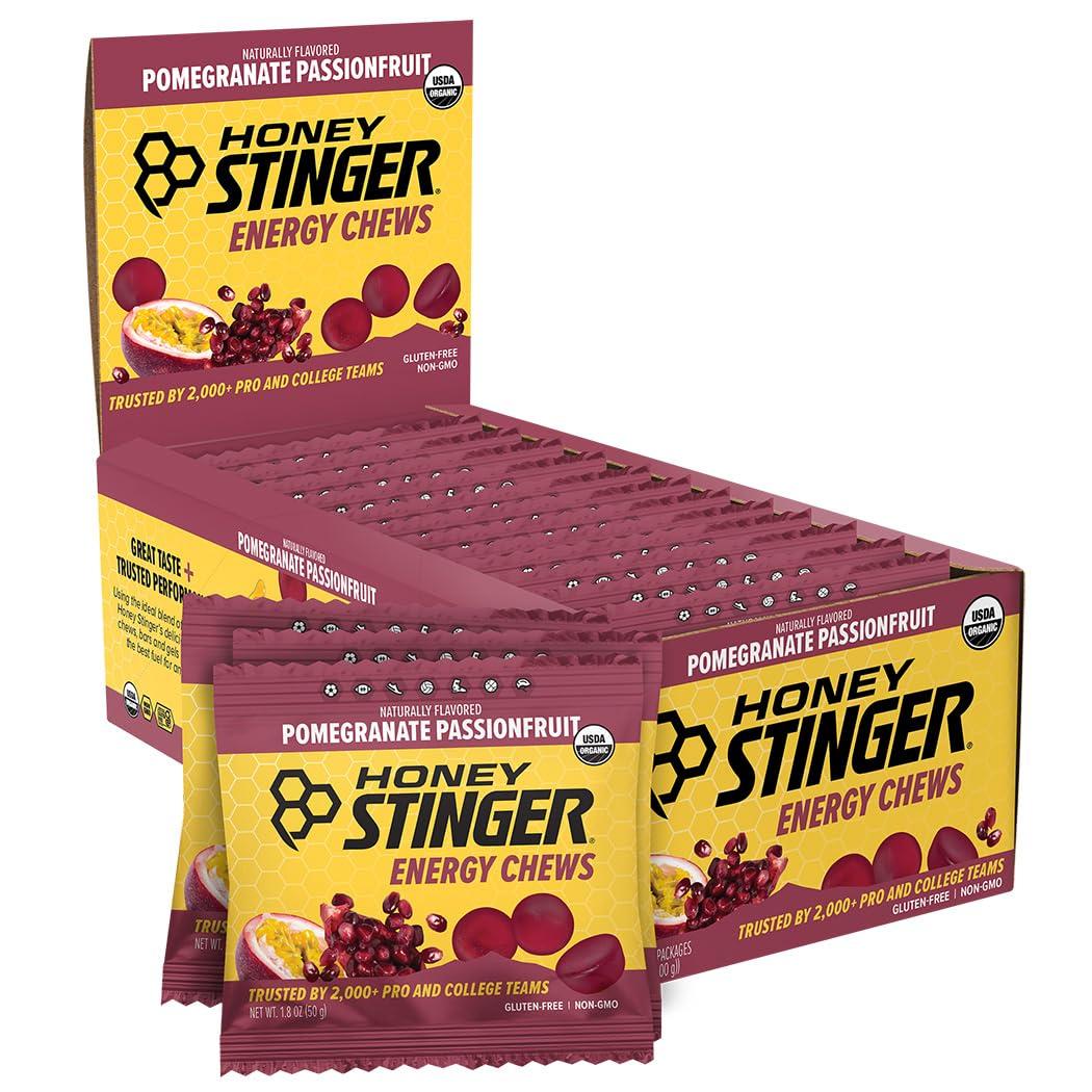 Honey Stinger Organic Pomegranate Passionfruit Energy Chew, Gluten Free & Caffeine Free, for Exercise, Running and Performance, Sports Nutrition for Home & Gym, Pre and Mid Workout, 12 Pack (Best By: 12/26/2026)