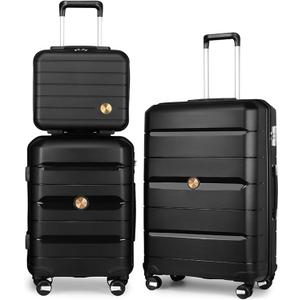 Somago 3 Pieces Luggage Set(14/20/24) PP Lightweight 4 Double 360 Degrees Mute Spinner Wheels Suitcase with TSA Lock & YKK Zipper (Classic Black)