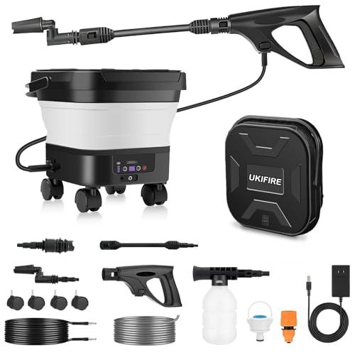 UKIFIRE Portable Pressure Washer Rechargeable with 13L Water Tank, Foldable Power Washer Cordless, 7 Adjustable Pressure Levels, Water Sprayer with 23FT Hose for Camping, Bike, Pet, Garden, Car Wash
