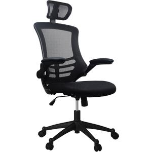 Techni Mobili Modern Ergonomic High-Back Office Chair, Executive Mesh Home Office Chair with Adjustable Headrest & Flip Up Arms, Black , 49.5" x 26.37" x 26.37", 26.5" W x 26.5" D x 45.5-49.5" H
