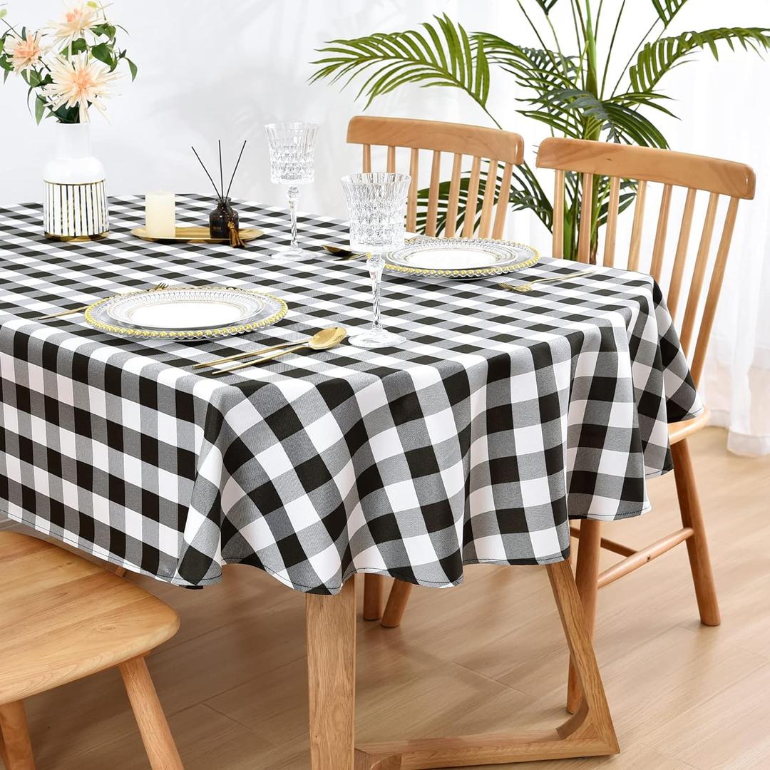Wolkemer Farmhouse Small Oval Checkered Tablecloth Black and White Gingham Table Cloth Buffalo Plaid Fabric Tables Cover for Dining Room Kitchen Party Table Decor 52x70 Inch