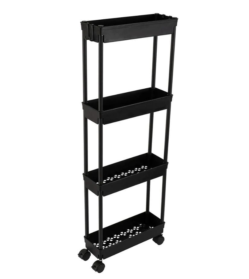 Sooyee 4 Tier Slim Storage Cart,Rolling Storage Cart,Narrow Shelf,Bathroom Rack,Mobile Shelving Unit Organizer for Kitchen, Bathroom, Laundry Room, Black