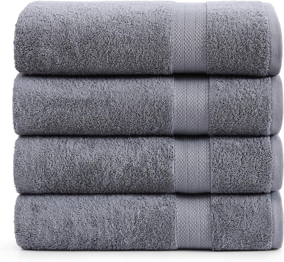 LANE LINEN 4 Pack Bath Towels Set (28"x54") - 100% Ring Spun Cotton, Large Turkish Towels for Bathroom - Durable, Quick Dry, Soft & Absorbent Bath Towel Set - Gets Softer After Each Wash - Cool Grey