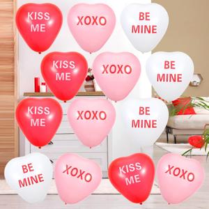 2 x 30 Pcs 12 Inch Valentine's Day Inflatable Heart Outdoor Decorations with Romantic Love Quotes, Reusable Latex Balloons for Yard Decors Wedding Anniversary Party