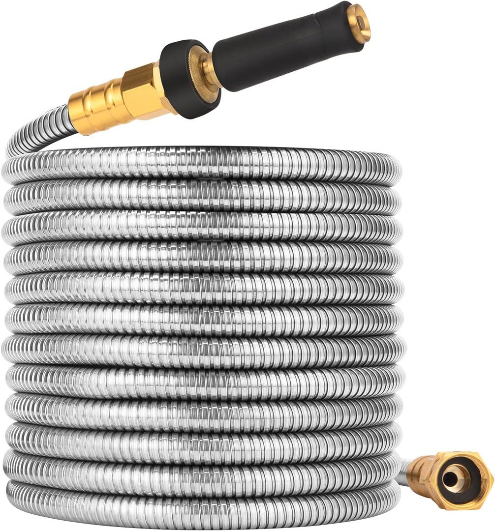 Rosy Earth Garden Hose 100 FT, Heavy Duty 304 Stainless Steel Flexible Water Hose, No-Kink, No Bite, Expandable Water Hose for Yard, RV, Car