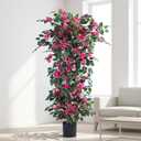 Artificial Bougainvillea Tree -5FT Faux Bougainvillea Tree with Realistic Flowers, Tall Fake Flower Tree for Indoor or Outdoor Decor, Silk Floral Plant for Living Room, Porch, Garden (Pink)