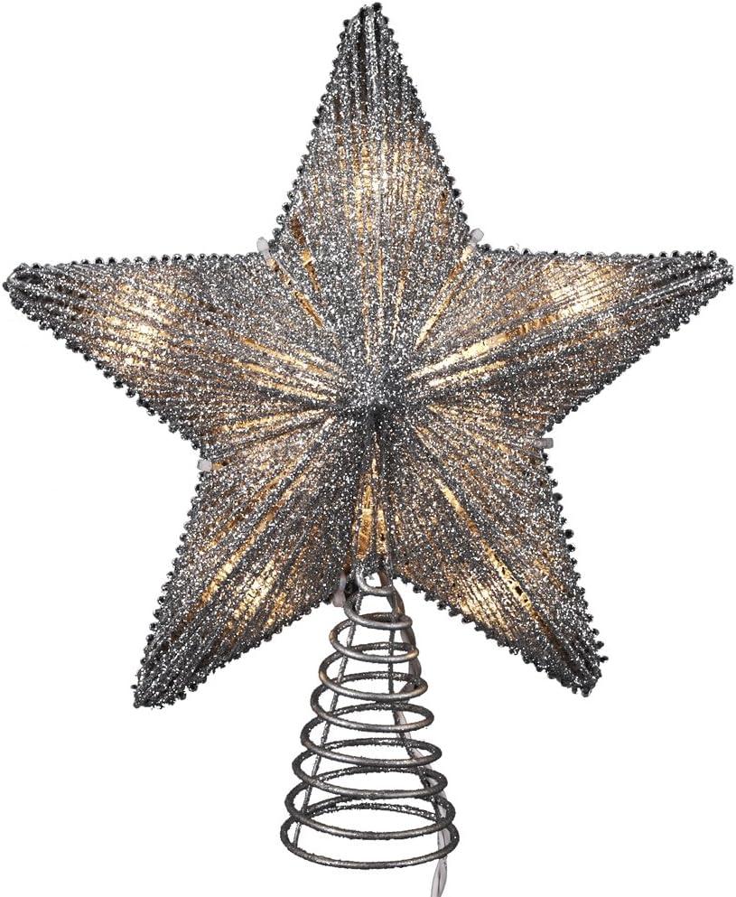 Kurt Adler 10Inch Silver Star Treetop with 10 Mini UL Lights
