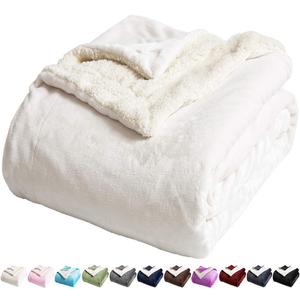 LBRO2M Sherpa Fleece Bed Blanket Queen Size Super Soft Fuzzy Plush Warm Cozy Fluffy Microfiber Couch Throw Double Reversible Blankets,Ivory (Queen(90x90 Inches))