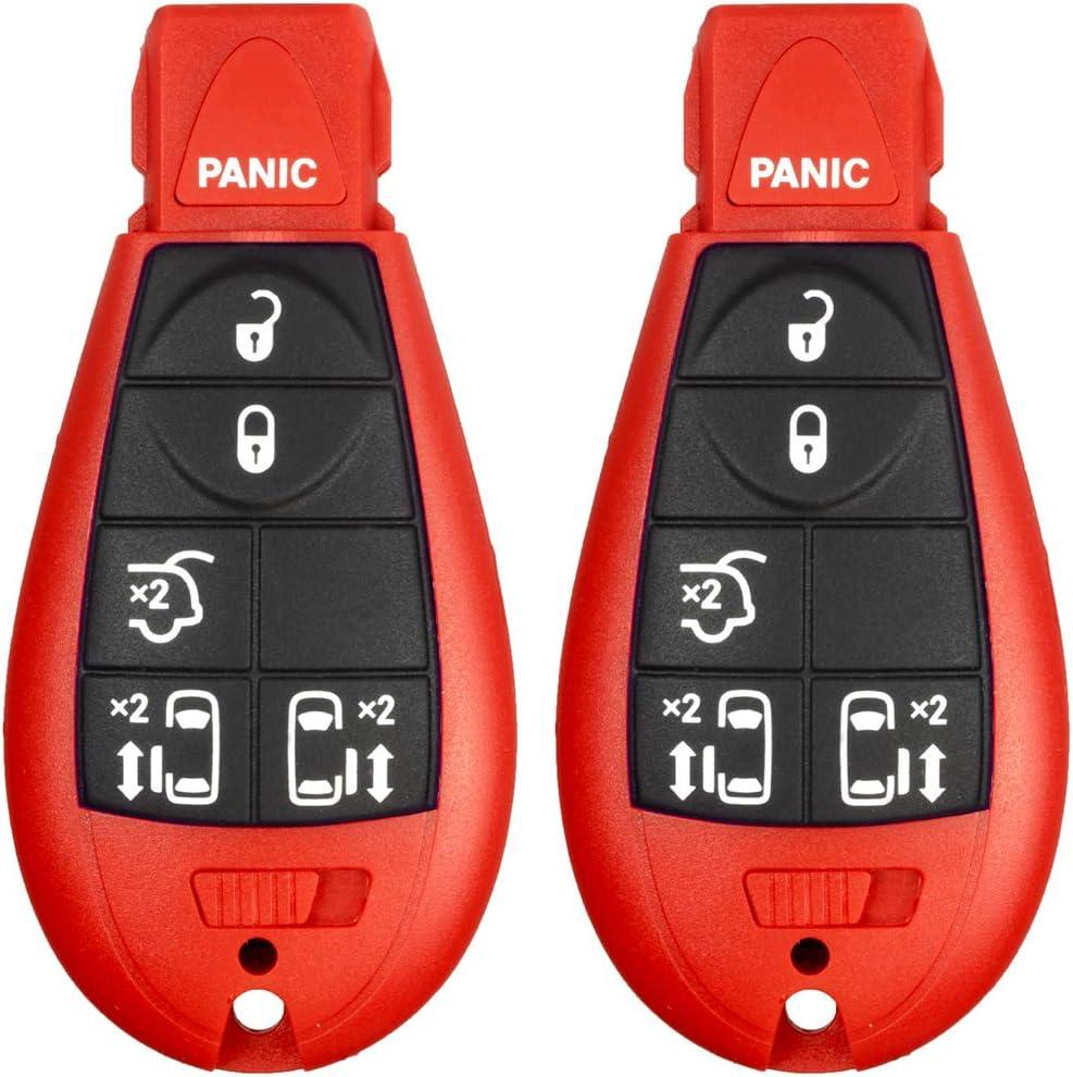 2 New Red Keyless Entry 6 Buttons Remote Start Car Key Fob Fobik Shell / CASE M3N5WY783X, IYZC01C for Town Country Volkswagen Routan Dodge Grand Caravan - (No Electronics or Chip Inside)