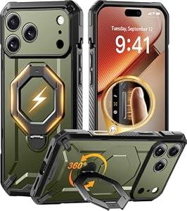 TONGATE for iPhone 17 Pro Max Case with 360° Spin Magnetic Stand, [Compatible with MagSafe][Military-Grade Protection] with Screen Protector & Camera Control Cover for iPhone 17 ProMax, Green