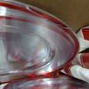 Goodluck 700 Piece Red Plastic Dinnerware Set for Party, Clear Disposable Plates for 100 Guests, Include: 100 Dinner Plates, 100 Dessert Plates, 100 Pre Rolled Napkins with Cutlery Set, 100 Cups