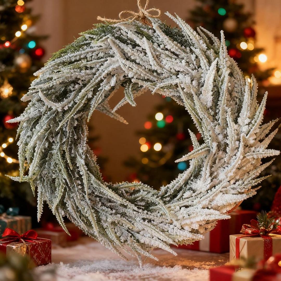 12.6 Inches Christmas Wreaths for Front Door, Wreath Christmas, Winter Wreath with Snowflake for Front Door, Wedding, Home, Fireplace, Party Decorations (White_02)