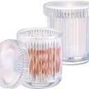 2 Pack Qtip Holder - Apothecary Jars with Lids, Bathroom Organizers and Storage Canister for Cotton Balls, Swabs, Floss Picks, Hair Ties, Clear Glass Vintage Bathroom Decor Jar Set (Iridescent)