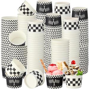 Honeydak 150 ml/ 5 oz Ice Cream Cups for Party Small Ice Cream Cups Disposable Treat Paper Dessert Snacks Sundae Container Wedding Birthday Party Supplies(Black White,400 Pack)