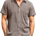 Alimens & Gentle Mens Linen Shirts Short Sleeve Button Down Shirts Wrinkle Free Casual Vacation Beach Summer Tops (XXL)