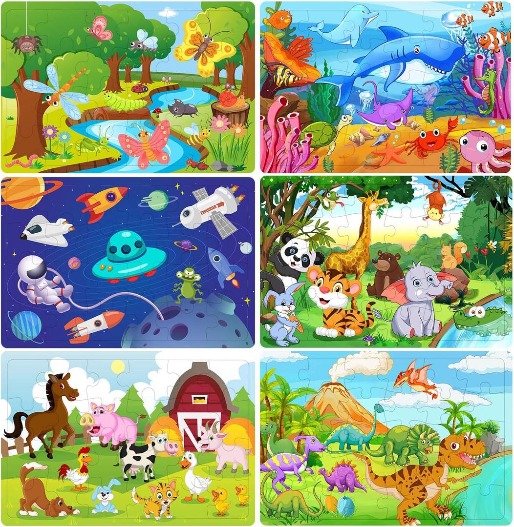 Puzzles for Kids Ages 3-5, Wooden Jigsaw Puzzles 24-30 Pieces for Toddler Children Learning Educational Puzzles 3 4 5 6 Year Toys for Boys and Girls (6 Puzzles)