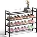 Bumusty 4-Tier Expandable Shoe Rack for Closet, 18-33 Adjustable Shoe Rack for Small Space, Small Shoe Organizer for Front Door, Sturdy Metal, Black