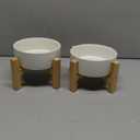 Raised Ceramic Cat Bowl Set - Cat Food and Water Bowls with Bamboo Stand - Elevated Double Dog Dishes for Puppies - Set of 2
