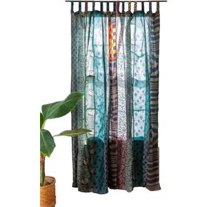 Rajbhoomi Sari Colorful Curtains Light-Filtering  Boho Curtains, Bed Canopy Panel, Tapestry or Window Treatment Blue Color (84 X 43 Inches)