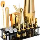 Cocktail Shaker Set, 23-Piece Boston Stainless Steel Bartender Kit with Acrylic Stand & Cocktail Recipes Booklet, Professional Bar Tools for Drink Mixing, Home, Bar, Party - Gold