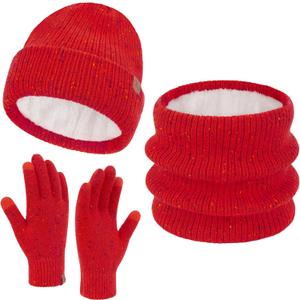 Womens Winter Hats and Gloves Scarf Sets, Fleece Warm Knit Beanie Neck Warmer Skull Caps Touchscreen Gloves for Women Gifts (Red)