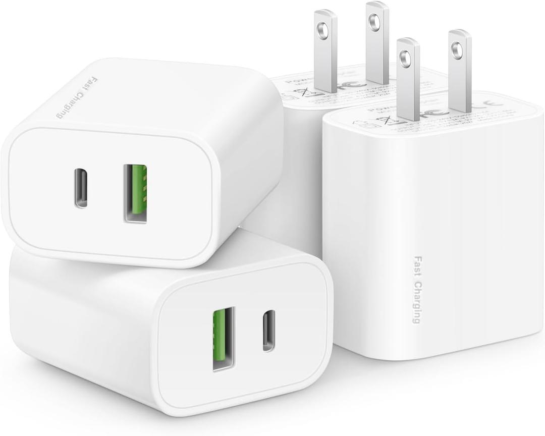 4 Pack USB C Charger Block,20W USB-C & USB-A Port Chargerfor i Phone 17/16/15/14/13/12/11/X/8, iPad and More