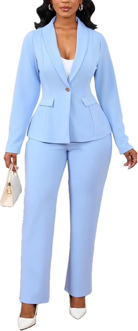 Ophestin Business 2 Piece Pant Suits for Women Dressy Blazer Straight Leg Pantsuit Set Formal Casual Office Work Outfits,medium