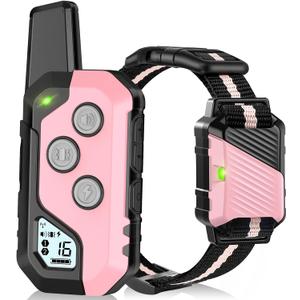 Shock Collar for Dogs, IP67 Waterproof Dog Training Collar with Remote, 3 Training Modes with Beep, Vibration, and Safe Static, Rechargeable E Collar for Large Medium (1 Pack, Pink)