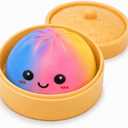 Colorful Dumpling Squishies Toys with Food Steamer,Squeeze Dough Fidget Sensory Stress Balls,Stretchy Hand Desk Toys for Stress Relief Squishies Dumpling Gifts,Pink&Blue&Yellow